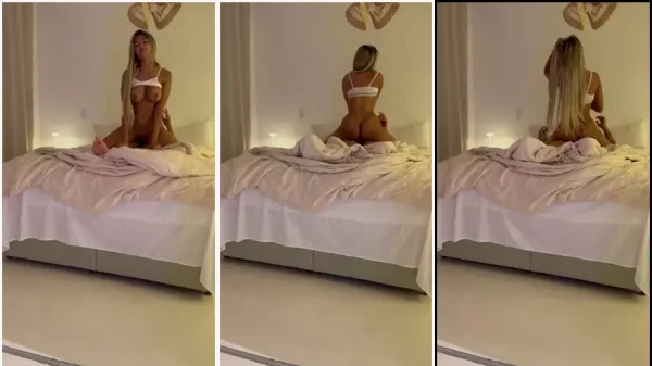 Loirinha famosa do reality Rancho do Maia dando uma despertada no namorado com uma rebolada bem gostosa