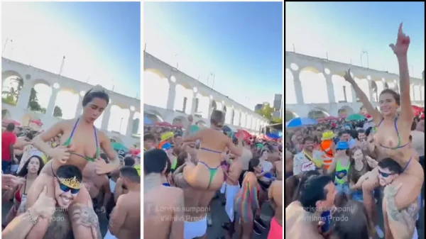 A musa do Insta ostentando os peitões no carnaval do Rio em 2025