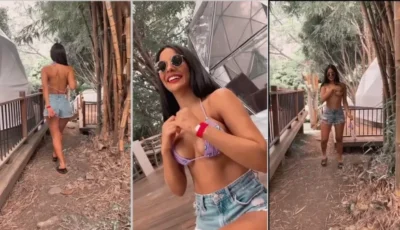 Jennifer Espinosa, uma morena irresistível com peitos firmes, dando um charme na escada