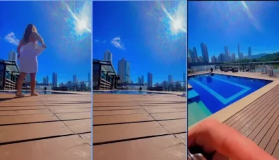 Giovana Greco fazendo um vídeo hot na piscina