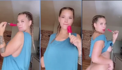 Joha Bettina, uma delícia, toda cheia de charme com um picolé na boca