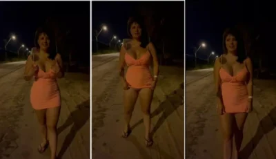 Kah Kampa de vestido exibe a xoxota na rua