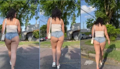 Kah Kampa, a gostosona do privacê, toda trabalhada no shorts bem curtinho, se jogando na caminhada!
