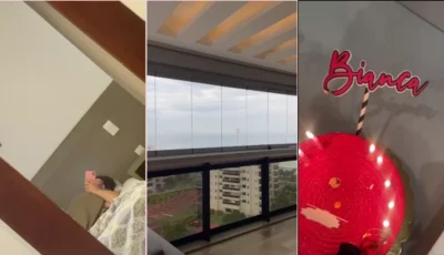 Alice Lins fazendo uma gravação no quarto para o OnlyFans