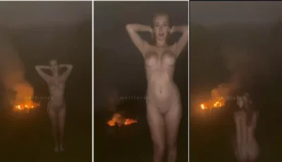 Mel Flores desnudada sob o luar no quintal da casa