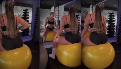 Tati Formento arrasando ao sentar na bola durante o exercício!