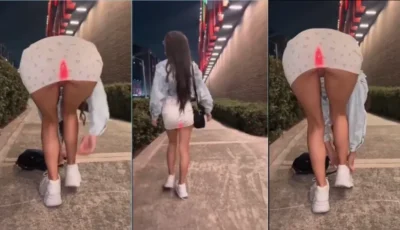 Bunny_o na balada à noite, com um plug anal brilhando no bumbum