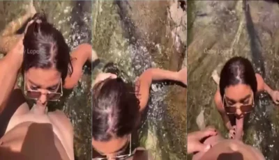 Gatinha Gaby Lopez se deliciando à beira do lago