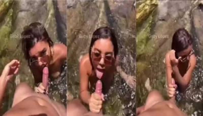 Gaby Lopez, a danada, se divertindo com uma bebidinha no lago