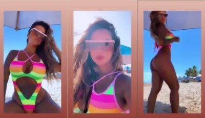 A beldade foi flagrada curtindo um solzinho na praia