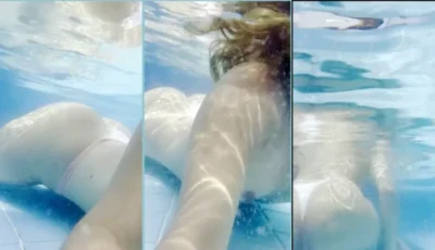 Giovana Greco se divertindo na piscina de um jeito bem gostoso